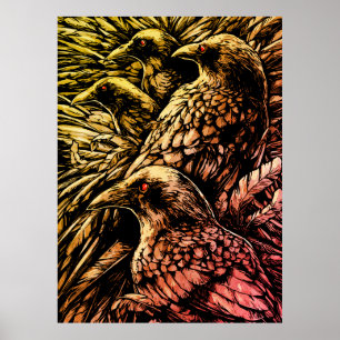 Roodogige Raven – Mysterieke Gotische Wilde Natuur Poster