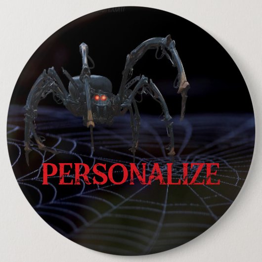 Roodogige spin op spinnenweb griezelig ronde button 6,0 cm (Voorkant)