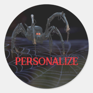 Roodogige spin op spinnenweb griezelig ronde sticker