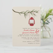 Roodolieramp met de Evergreen Tree-bruiloft Kaart (Staand voorkant)