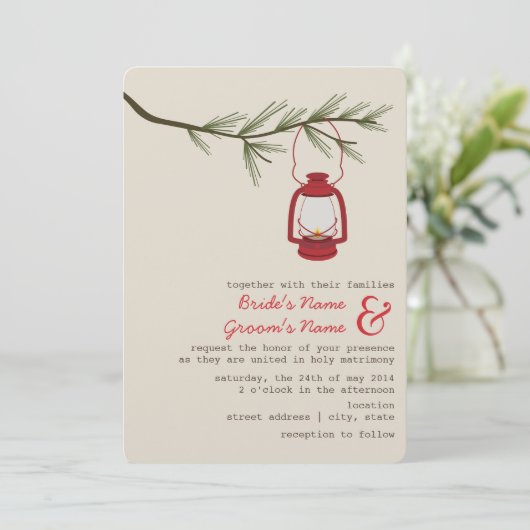 Roodolieramp met de Evergreen Tree-bruiloft Kaart (Staand voorkant)