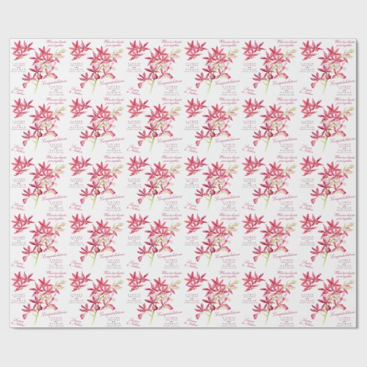 Roodorchidee botanische waterverf bruiloft cadeaupapier (Vlak)