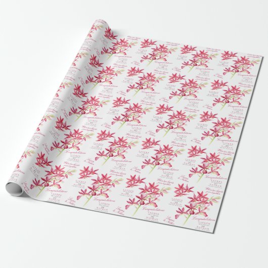 Roodorchidee botanische waterverf bruiloft cadeaupapier (Uitgerold)