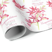 Roodorchidee botanische waterverf bruiloft cadeaupapier (Rol Hoek)
