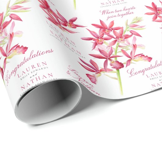 Roodorchidee botanische waterverf bruiloft cadeaupapier (Rol Hoek)