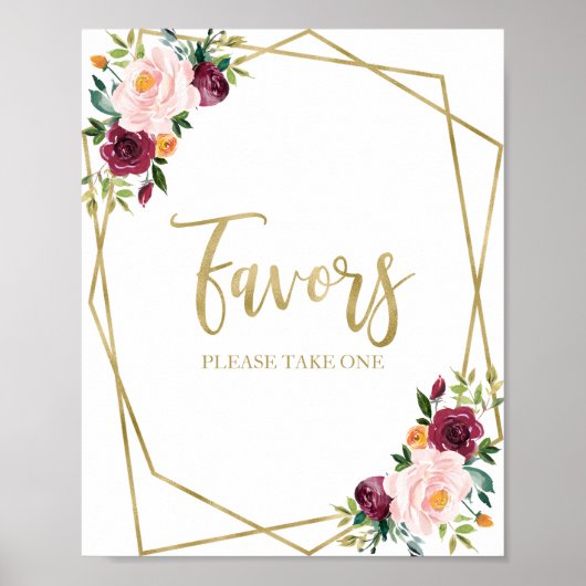 Roodpaarse bloemige favorieten bord poster (Voorkant)