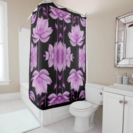 Roodpaarse lotus douchegordijn (In situ)