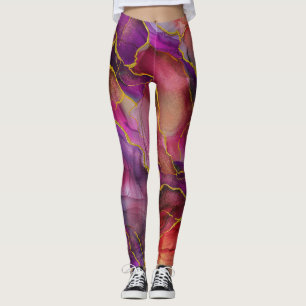 Roodpaarse marmer, gouden aderen leggings