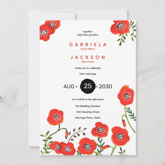 roodpapaaien hedendaagse bloementeelt kaart (Voorkant)