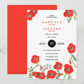 roodpapaaien hedendaagse bloementeelt kaart (Voorkant / Achterkant)