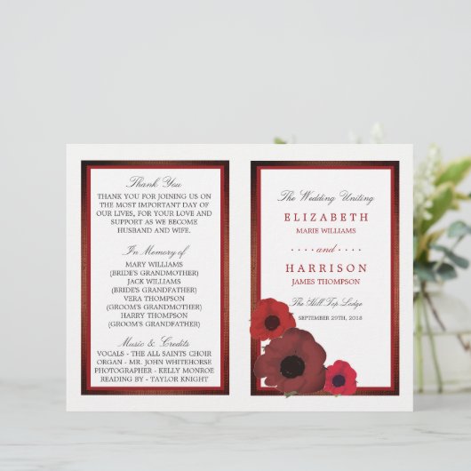 Roodpapaver en Burlap Wedding Bi-voudig Programma (Staand voorkant)