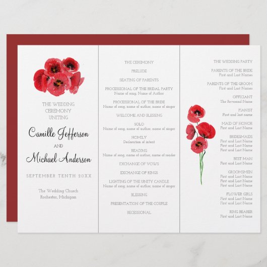 Roodpapaver-trouwprogramma (Voorkant / Achterkant)