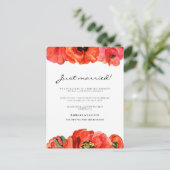 Roodpapaver waterverf huwelijksaankondiging briefkaart (Staand voorkant)