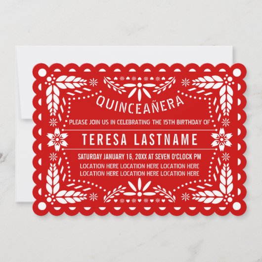 Roodpapel picado Quinceañera Kaart (Voorkant)