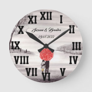 Roodparaplu Love Couple Roman Numbers Weddenschap Ronde Klok