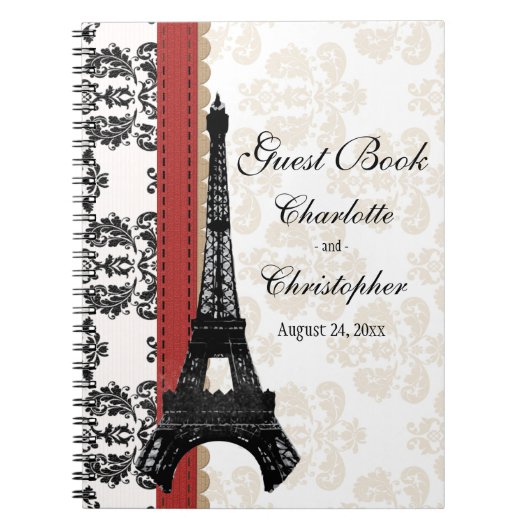 Roodparisian Eiffel Tower Weddenschap Boek Notitieboek (Voorkant)