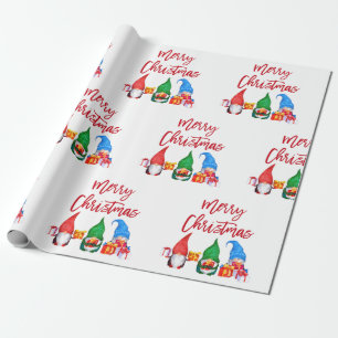 Roodpenseel met kerstmis Waterverf Gnomen Cadeaupapier