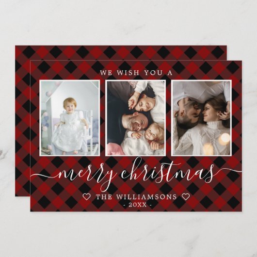 Roodplatte multifotokerstkaart aankondiging (Voorkant / Achterkant)