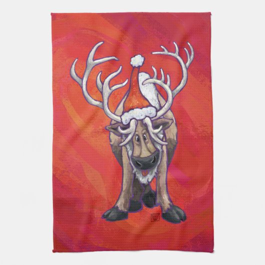 Roodrendierkerst op rood theedoek (Verticaal)