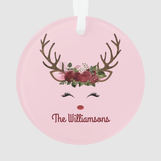 Roodrendierrozen op roze ornament (achterkant)