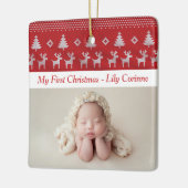 Roodrendiersklassieke baby's eerste kerstfoto keramisch ornament (Links)