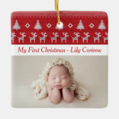 Roodrendiersklassieke baby's eerste kerstfoto keramisch ornament (Voorkant)