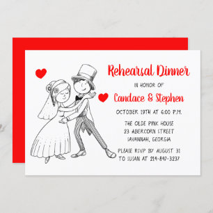 Roodrepeater Cartoon Bride Groom Wedding Kaart