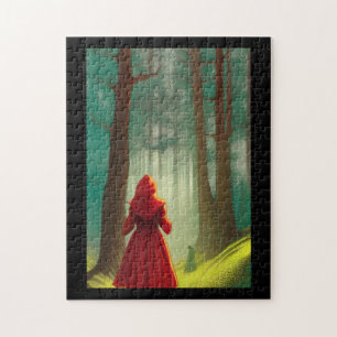 Roodrijdkap in het kat van het bos legpuzzel