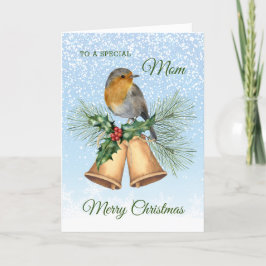 Roodrobin, heilig, bells mam Kerstmis Feestdagen Kaart
