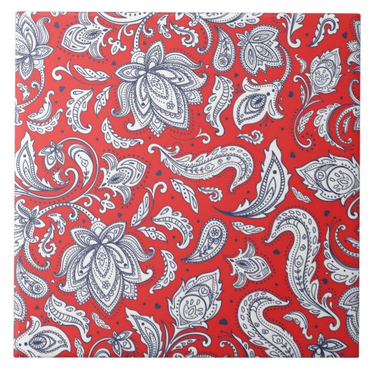 Roodrode  bloementspatronen tegeltje (Voorkant)