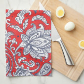 Roodrode  bloementspatronen theedoek (Quarter Fold)