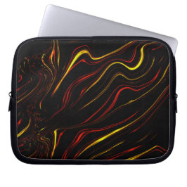 Roodrode gouden lange streken op een donkere achte laptop sleeve