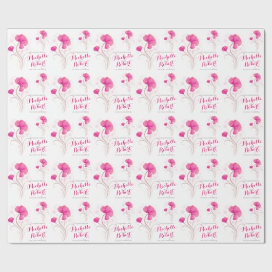 Roodrode, grijze sierbloem voor bruiloft cadeaupapier (Vlak)