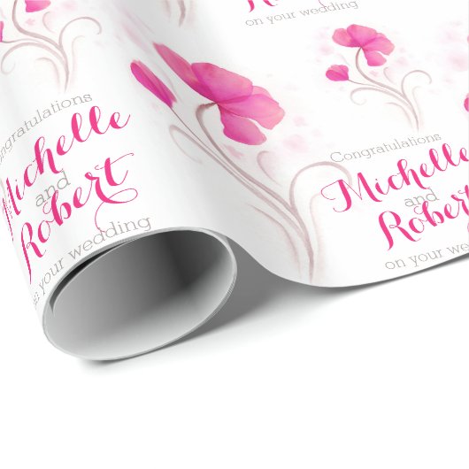 Roodrode, grijze sierbloem voor bruiloft cadeaupapier (Rol Hoek)