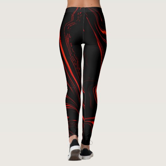 Roodrode lange sporen boven zwarte achtergrond leggings (Achterkant)