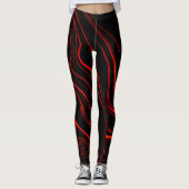 Roodrode lange sporen boven zwarte achtergrond leggings (Voorkant)
