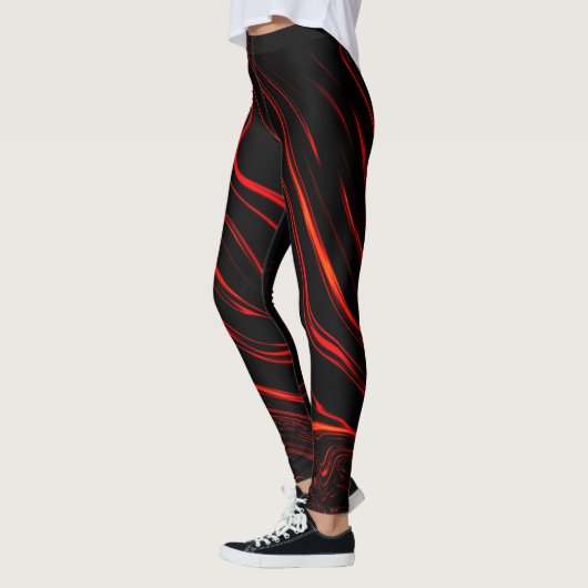 Roodrode lange sporen boven zwarte achtergrond leggings (Links)