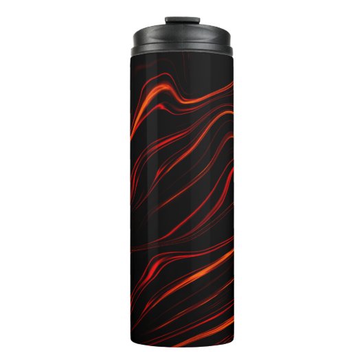 Roodrode lange sporen boven zwarte achtergrond thermosbeker (Voorkant)