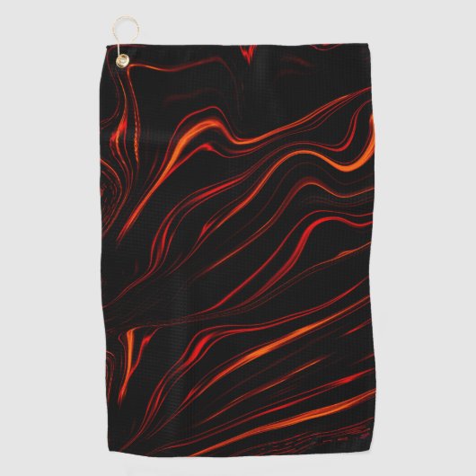 Roodrode lange sporen in zwart fonds golfhanddoek (Voorkant)