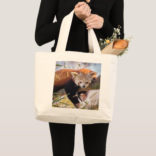 Roodrode panda grote tote bag (Voorkant (product))