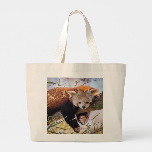 Roodrode panda grote tote bag (Achterkant)