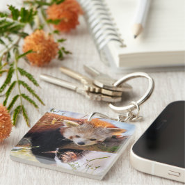 Roodrode panda sleutelhanger