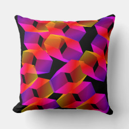 Roodrode roze hexagons op zwarte achtergrond kussen