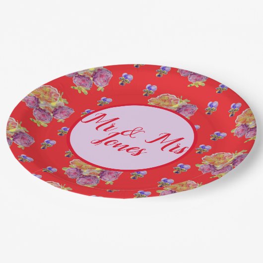 Roodrode Rozen bloem Viola Papieren Bordje (Gekanteld)