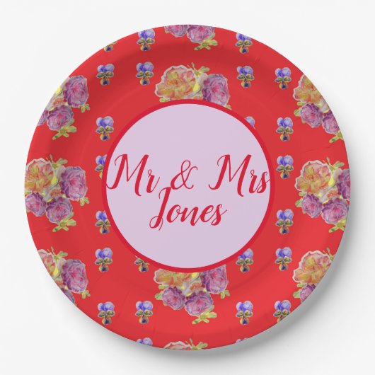 Roodrode Rozen  bloem Viola Papieren Bordje (Voorkant)