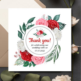 Roodrode Waterverf bruiloft Bedankkaart