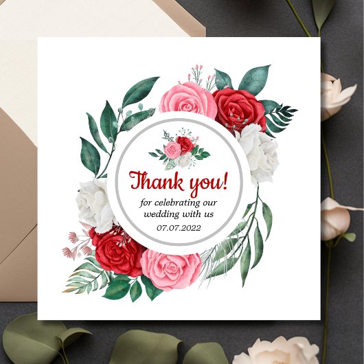 Roodrode Waterverf bruiloft Bedankkaart