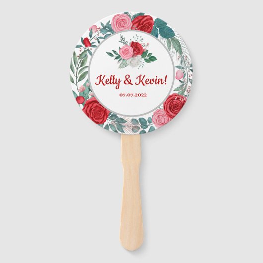 Roodrode Waterverf bruiloft Handwaaier (Voorkant)