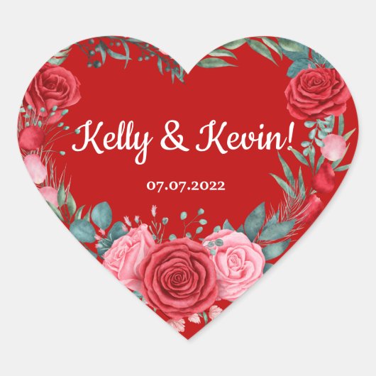 Roodrode Waterverf bruiloft Hart Sticker (Voorkant)