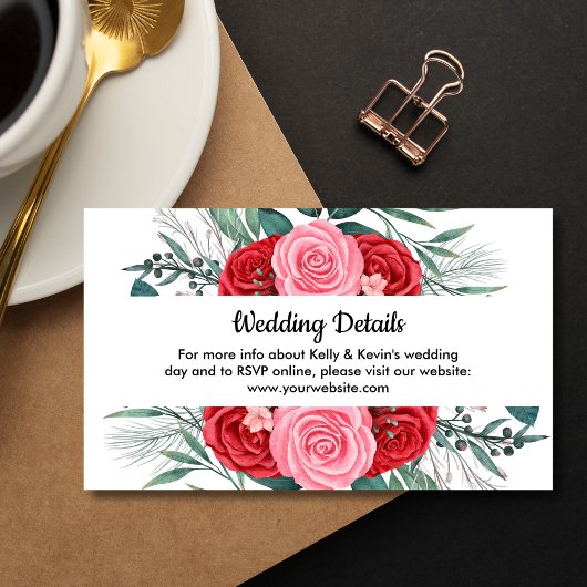 Roodrode Waterverf bruiloft Informatiekaartje